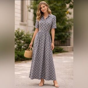 Gal Meets Glam Collection Colette Blue Plaid Button-Down Maxi Dress Size 12